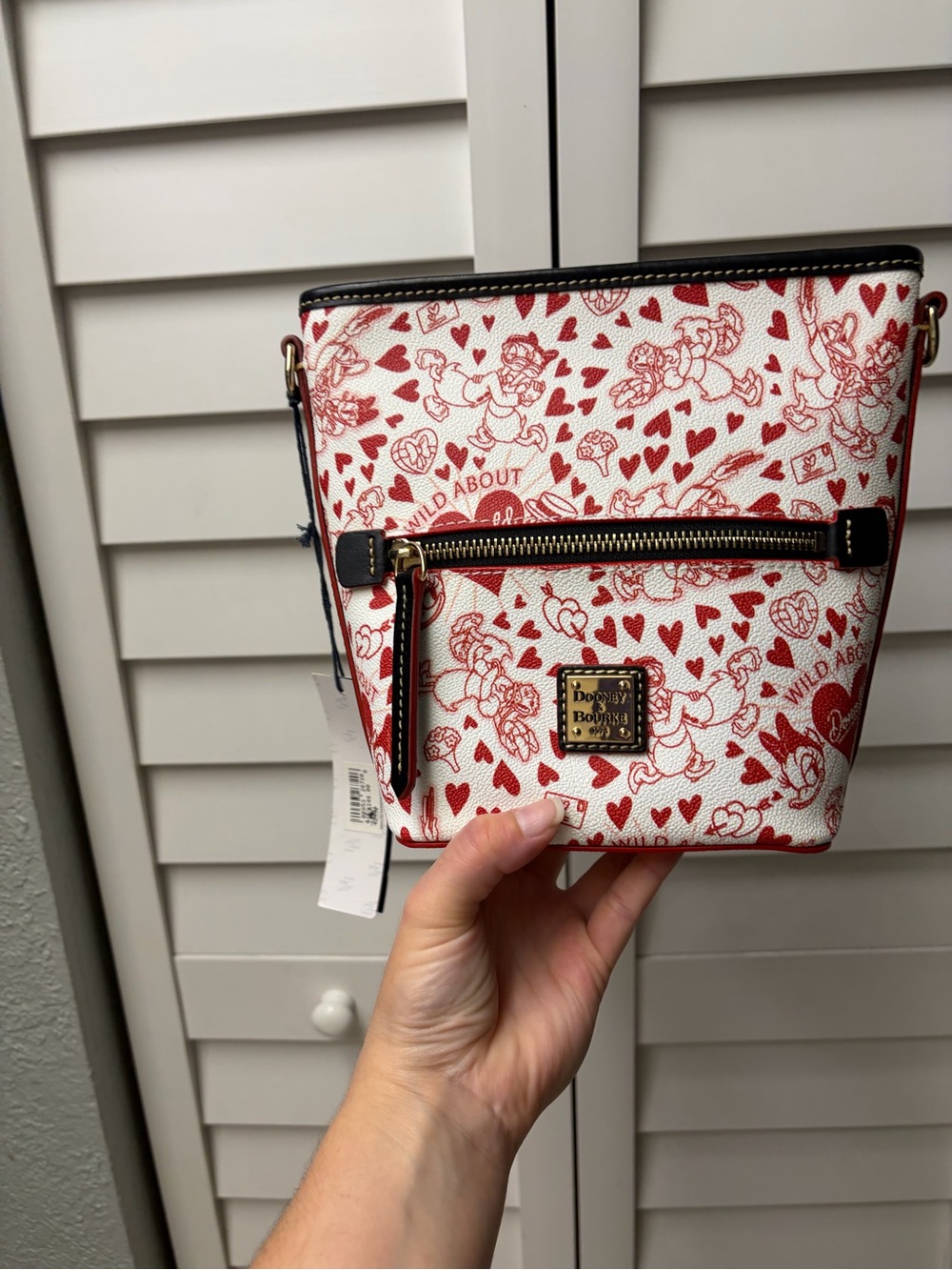 Dooney & Bourke Donald and Daisy duck Red and White Heart Print Crossbody